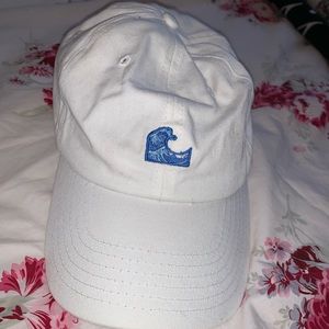 White Adjustable Baseball Cap with Blue Wave